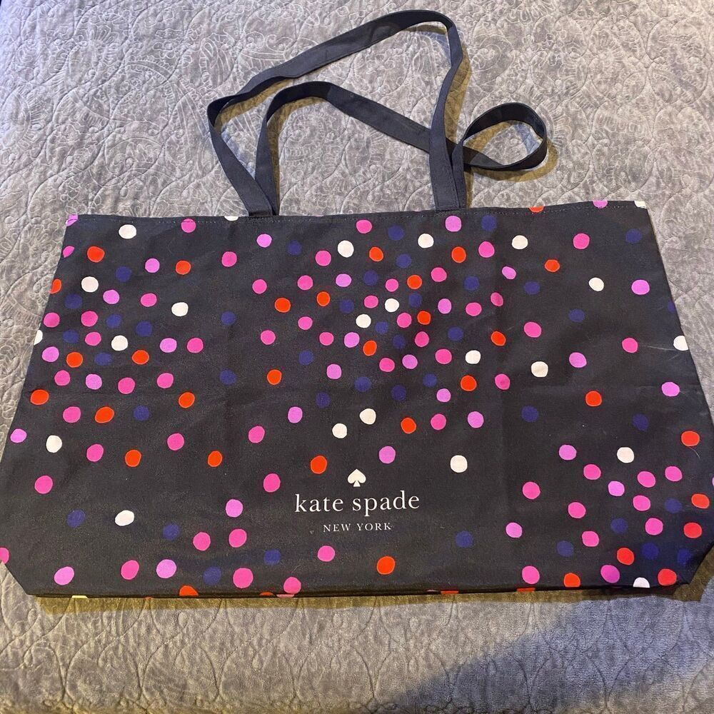 Kate Spade Black Multi Color Polka Dots Large Fabric Tote Shopping Bag